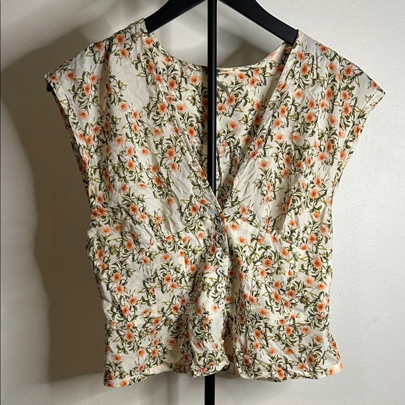 Free People Tops - Free People Floral Blouse with Orange and Green Hues